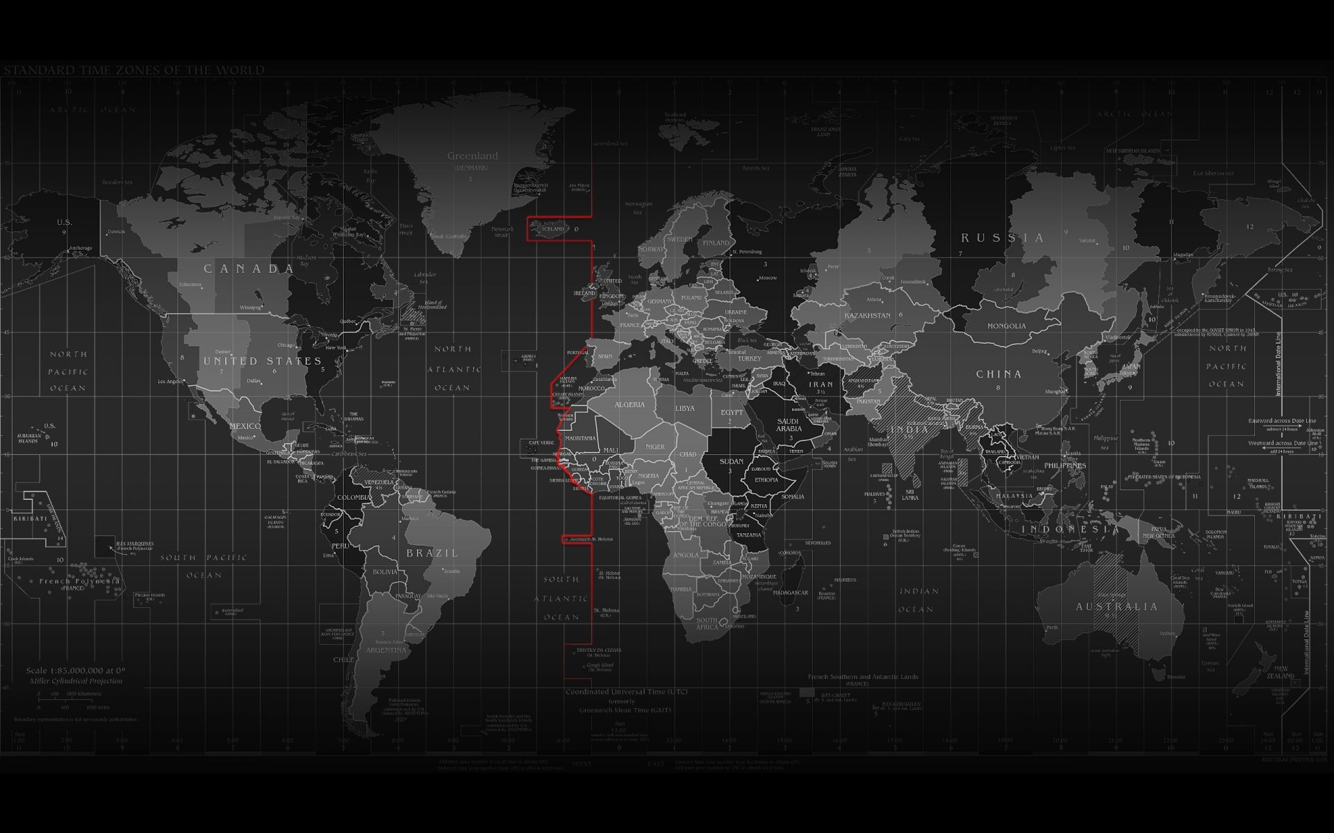 mapa blanco y negro zonas horarias