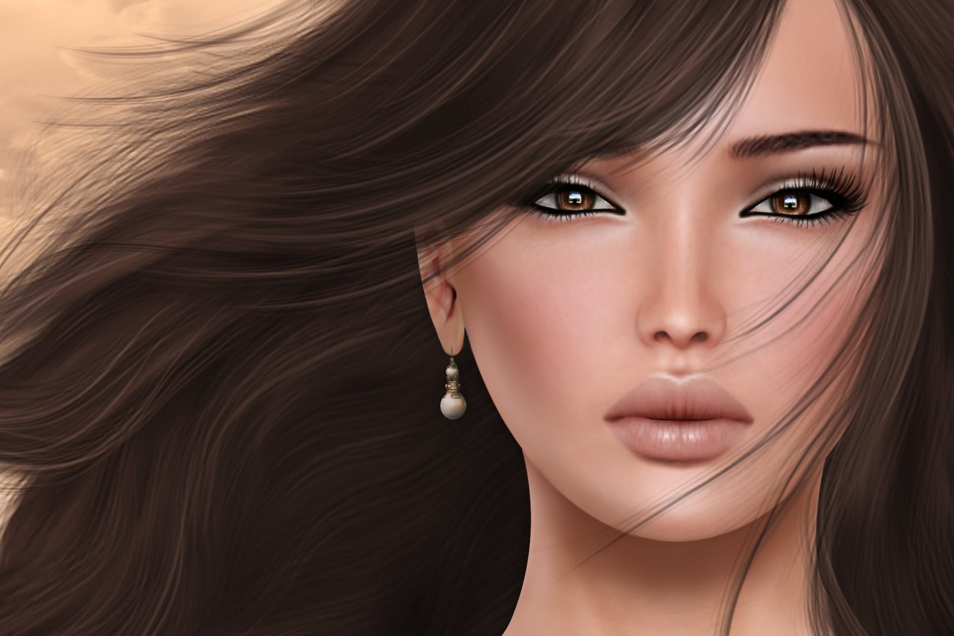 girl brunette face portrait hair earring