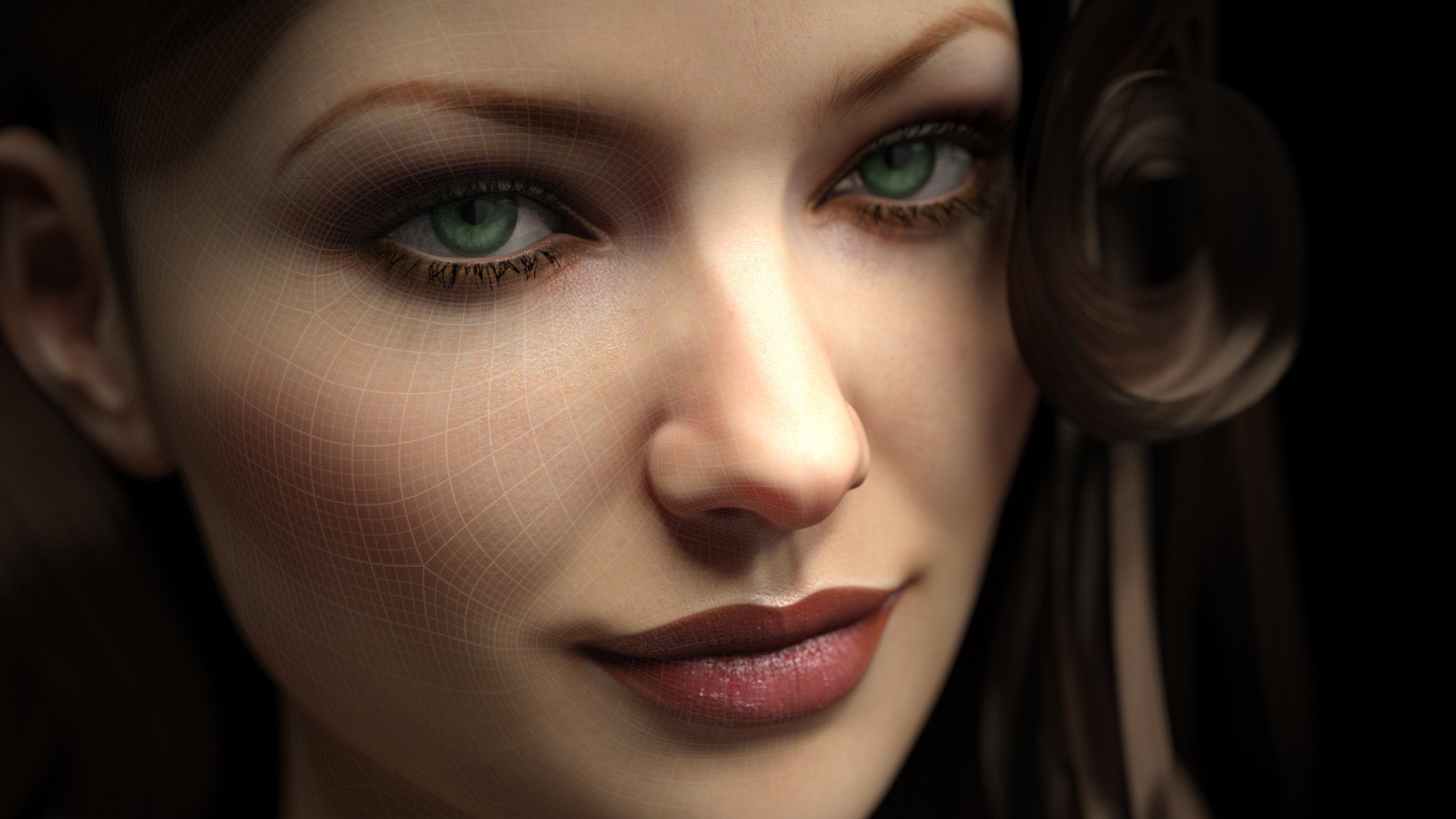 rendering girl face green eyes view net