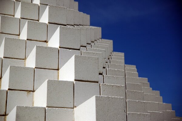 Cubes of stone stacked in a pyramid