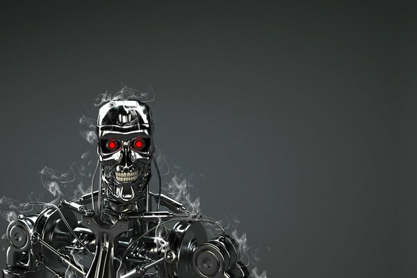 Red eyes of the Terminator robot