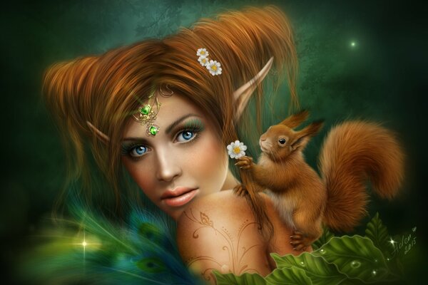 Elven plot - a red-haired girl and a squirrel