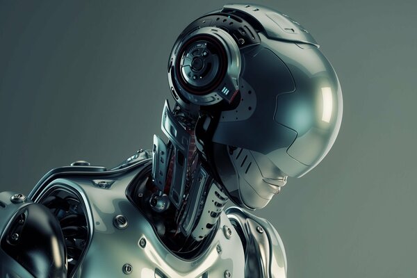 Fantastischer humanoider Roboter im Helm