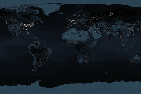 Mappa dei continenti del mondo in stile scuro