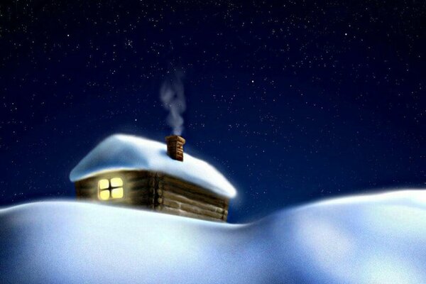 A lonely house on a winter night before the holiday