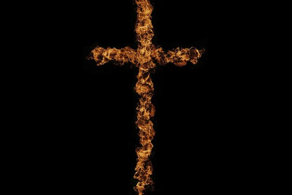 A cross of fire on a black background