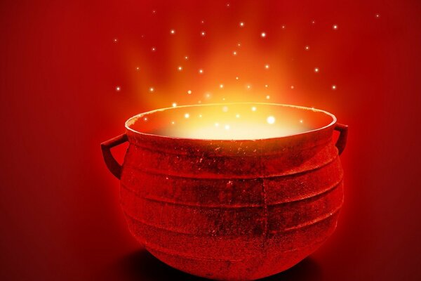 A red pot with a magic potion