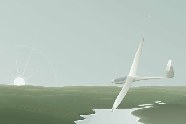 Imagen vectorial avión sobre el agua