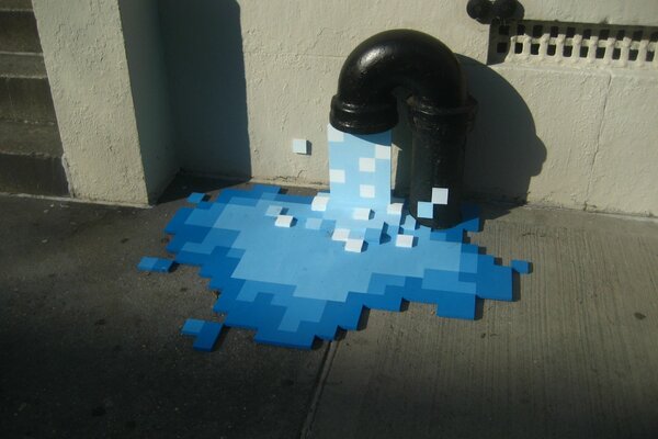 Pixel water pours out of the pipe