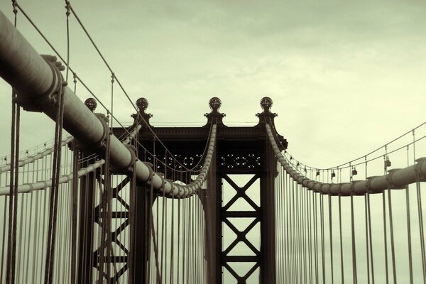 Metal suspension bridge on cables