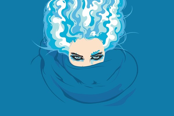 Drawing of a witch s face on a blue background