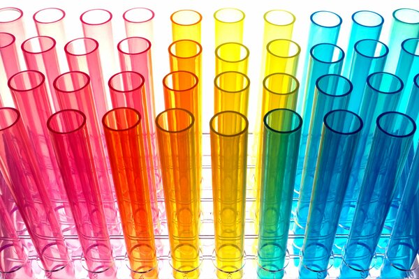 Multi-colored flasks and test tubes in the assortment