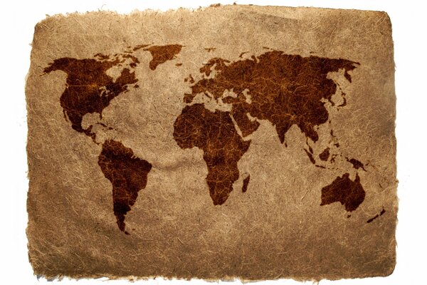 Mappa della terra su un pezzo di vecchio tessuto