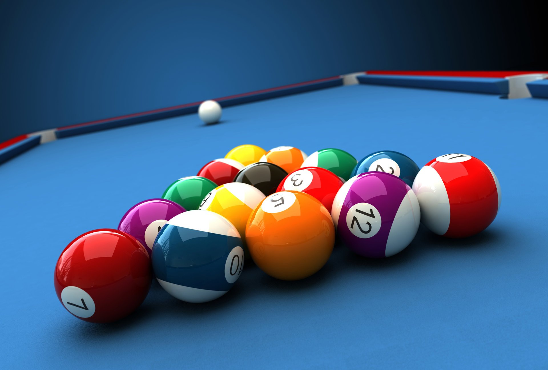 art billiards pool pool billiard table pyramid balls set tight equilateral triangle white aiming ball cue ball game abstraction 3d wallpaper