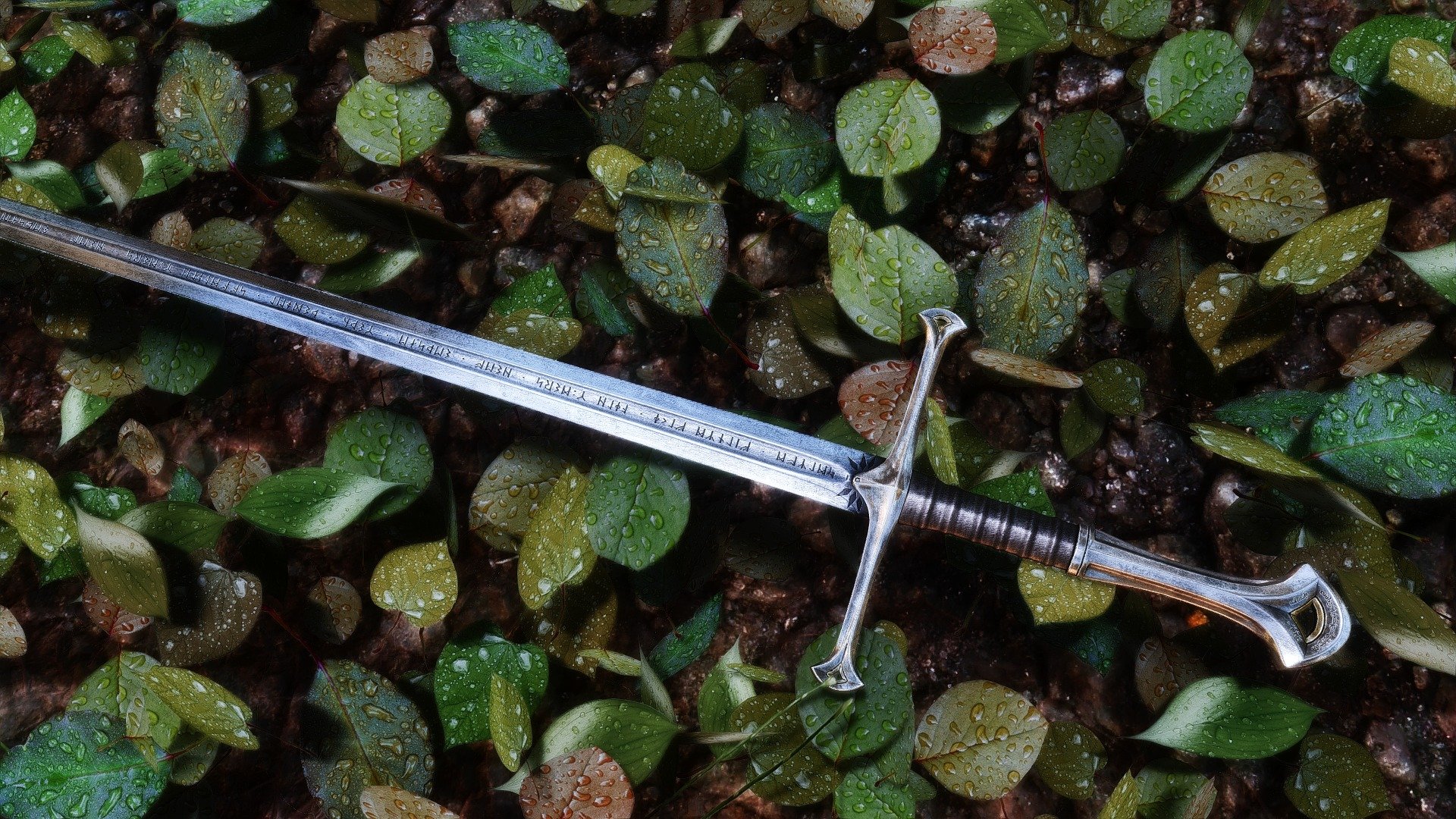 épée arme feuilles gouttes fond