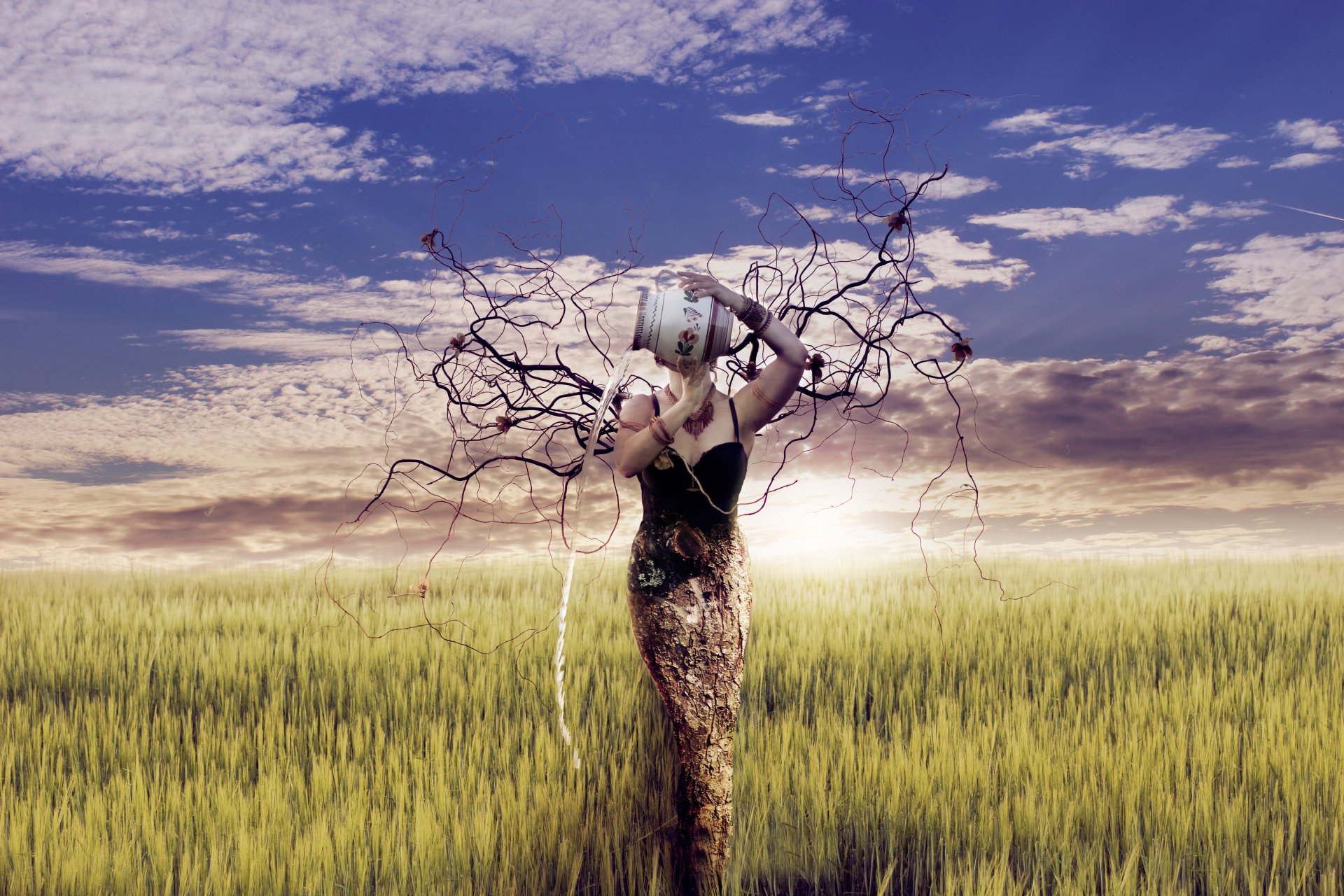 la terre-mère la fille la cruche les branches de l art de la nature