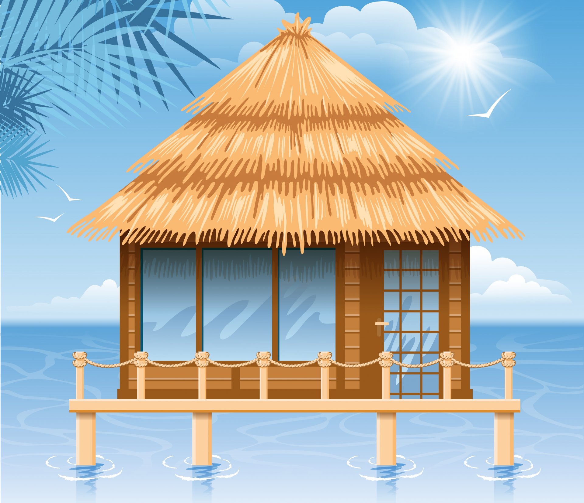 3d mare gazebo uccelli sole