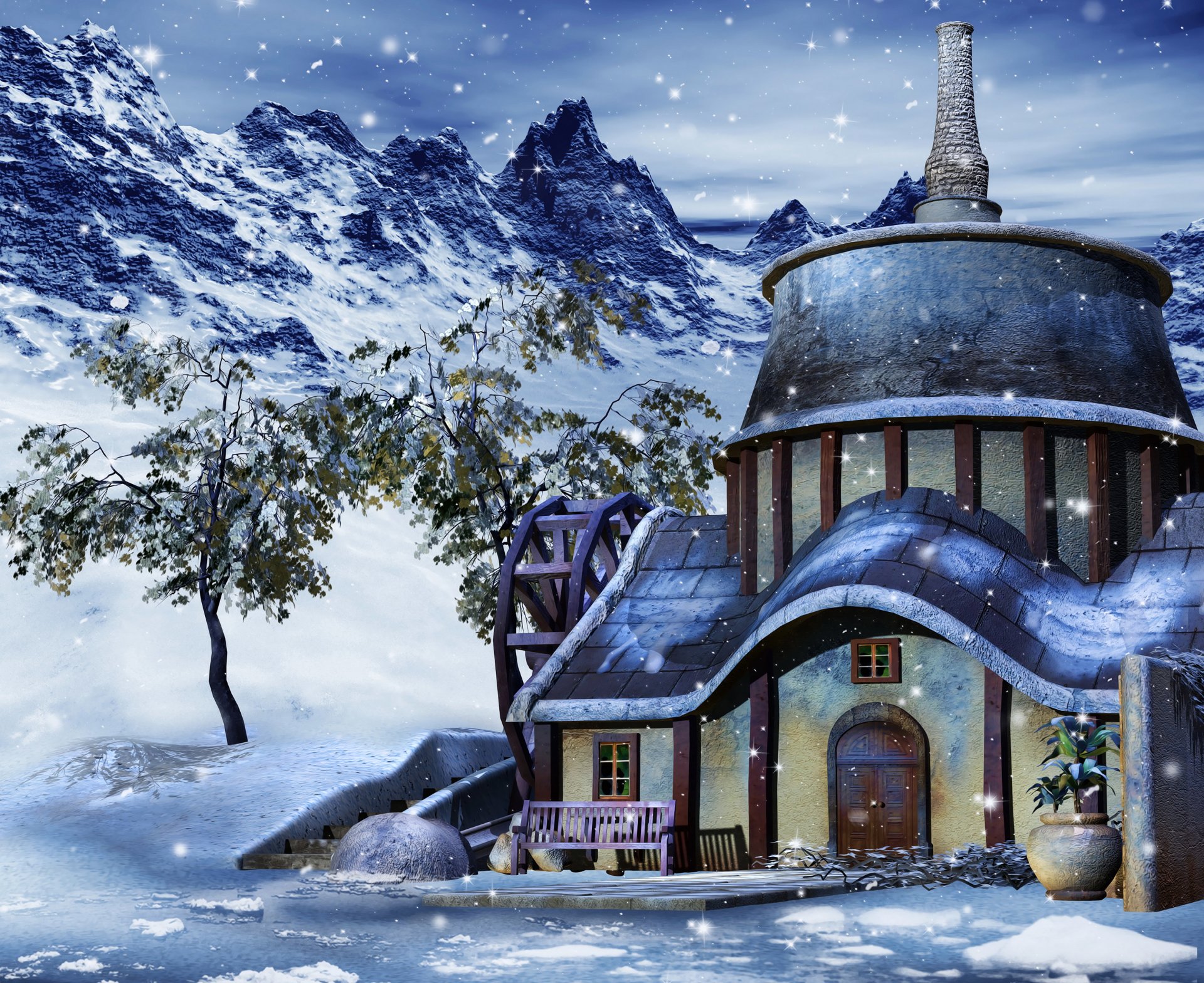 maison hiver neige graphiques 3d photo