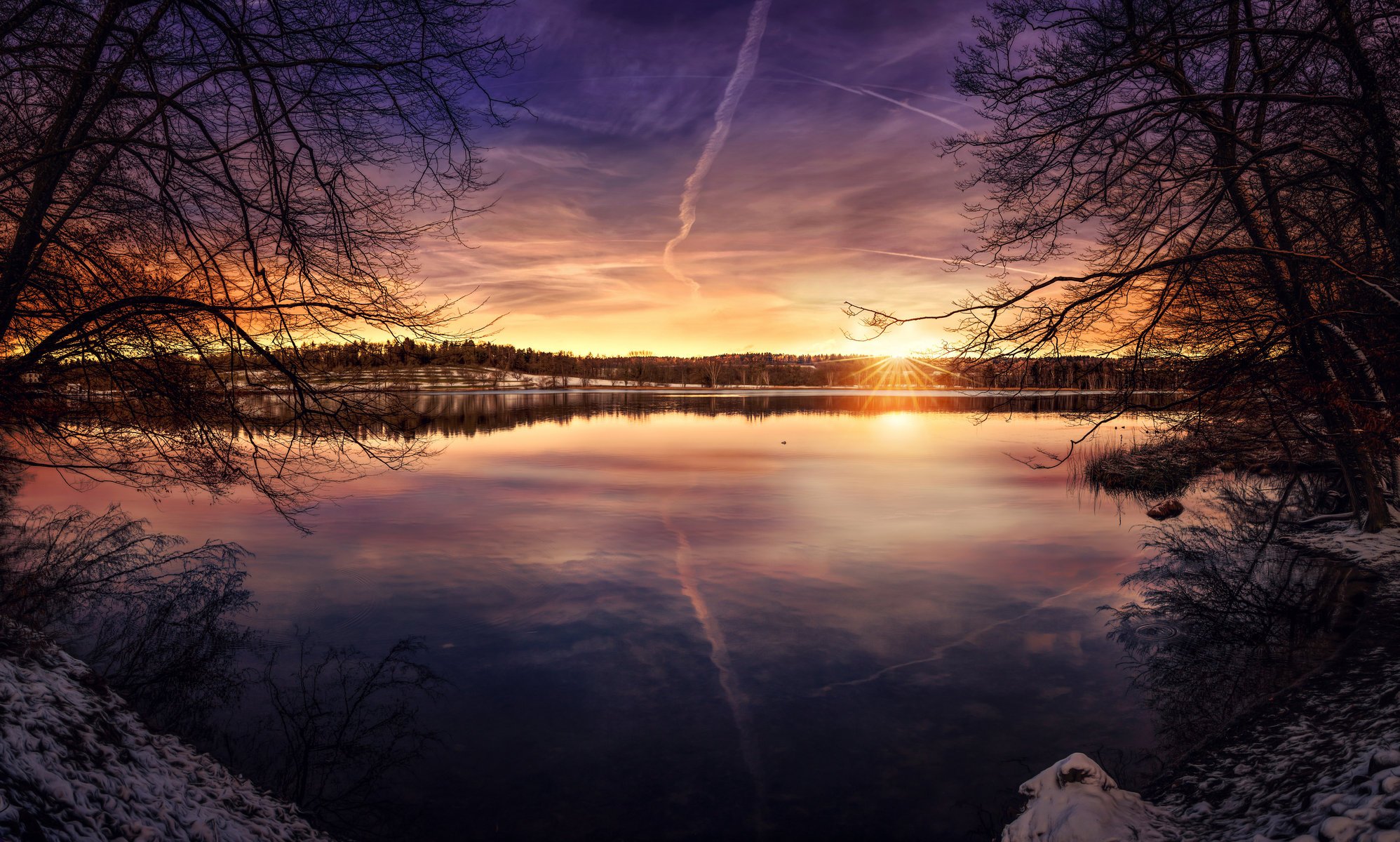 мирное озеро озеро солнце закат обработка