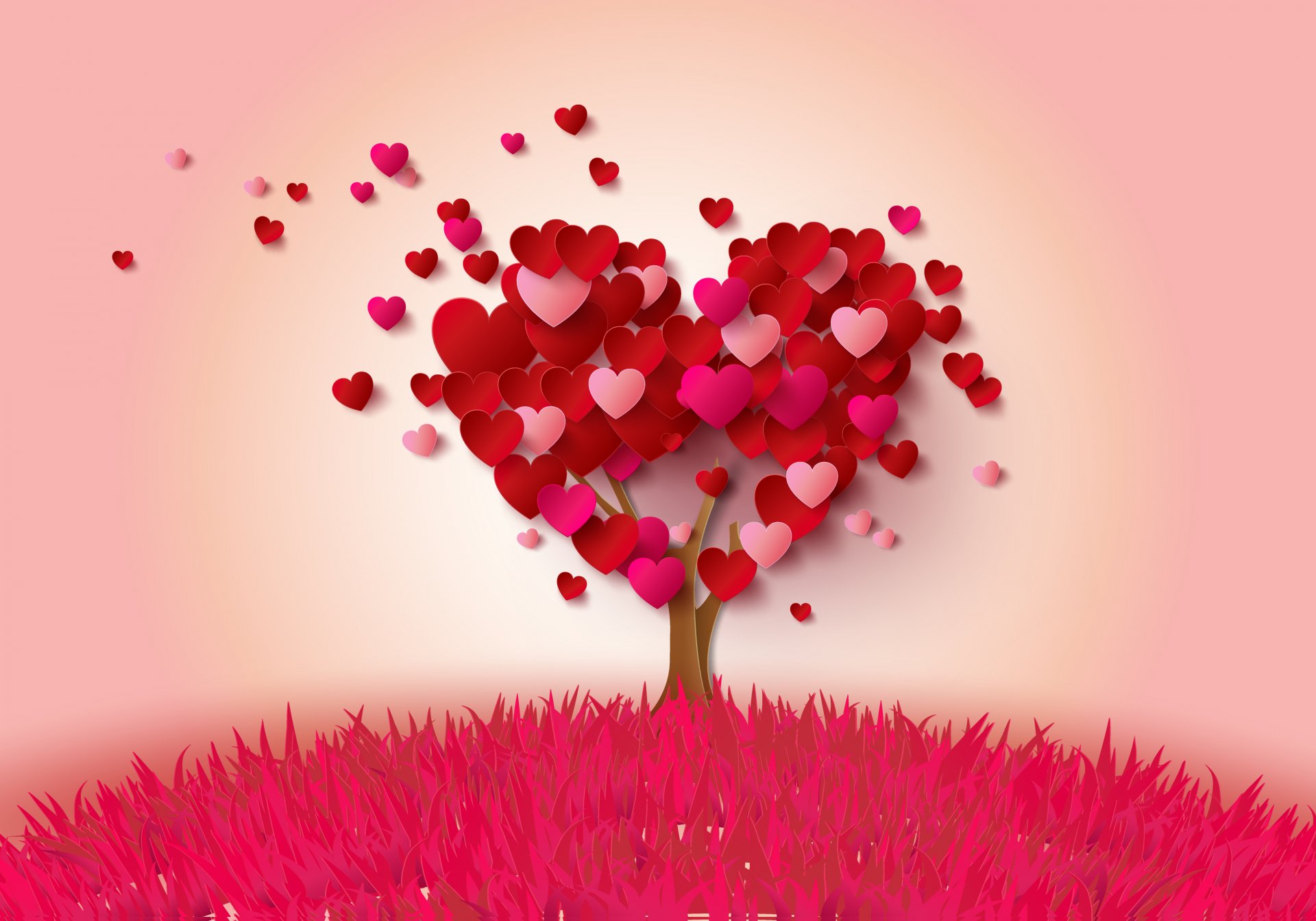 love romantic pink heart tree heart