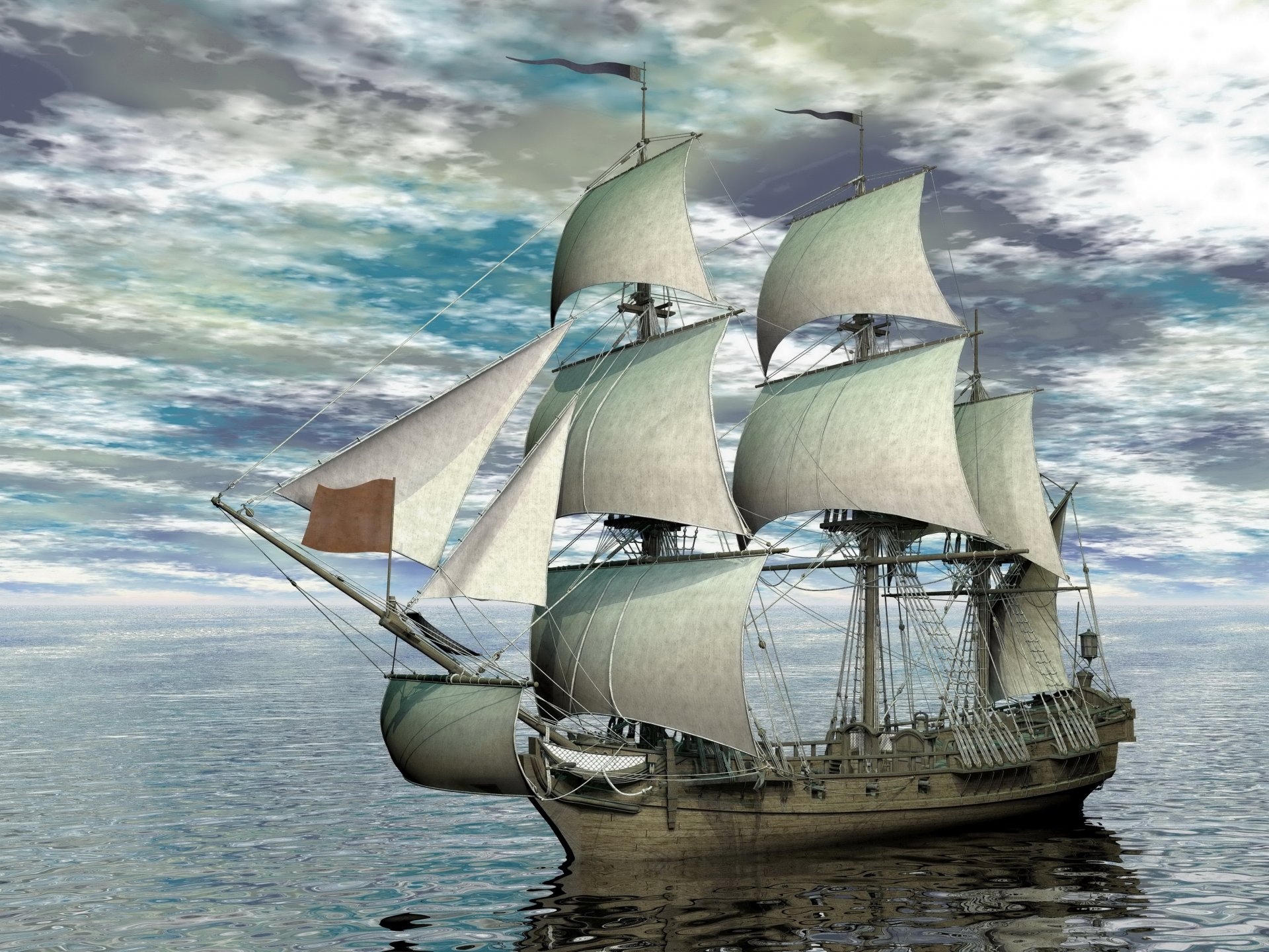 la mer le bateau voilier le ciel les nuages les graphismes 3d photo