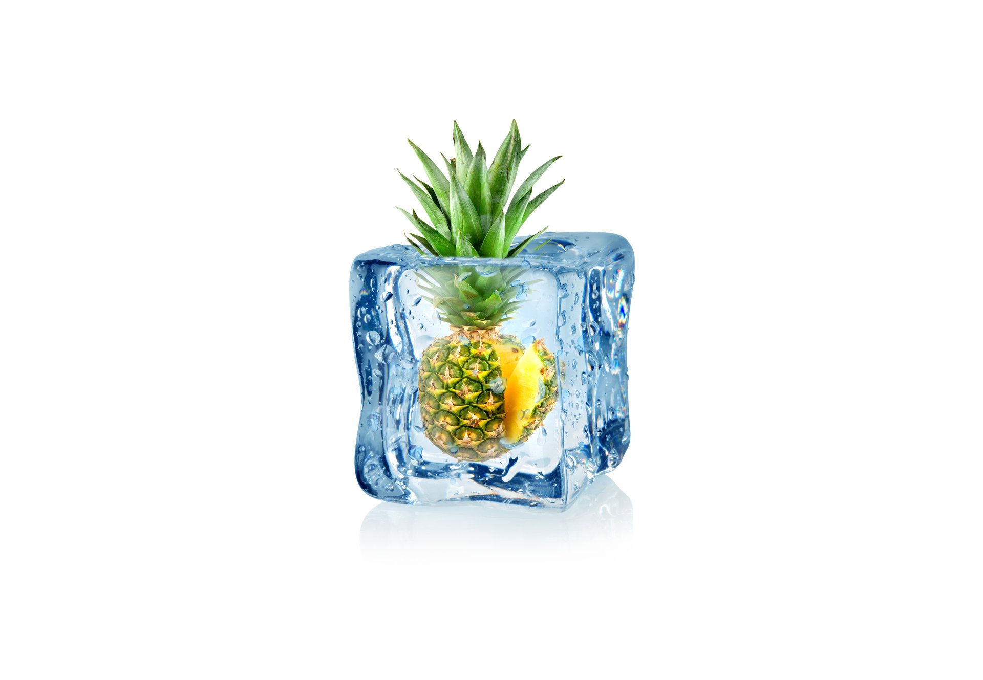 art pineapple frozen ice cube cube ice drops water water white background abstraction 3d wallpaper