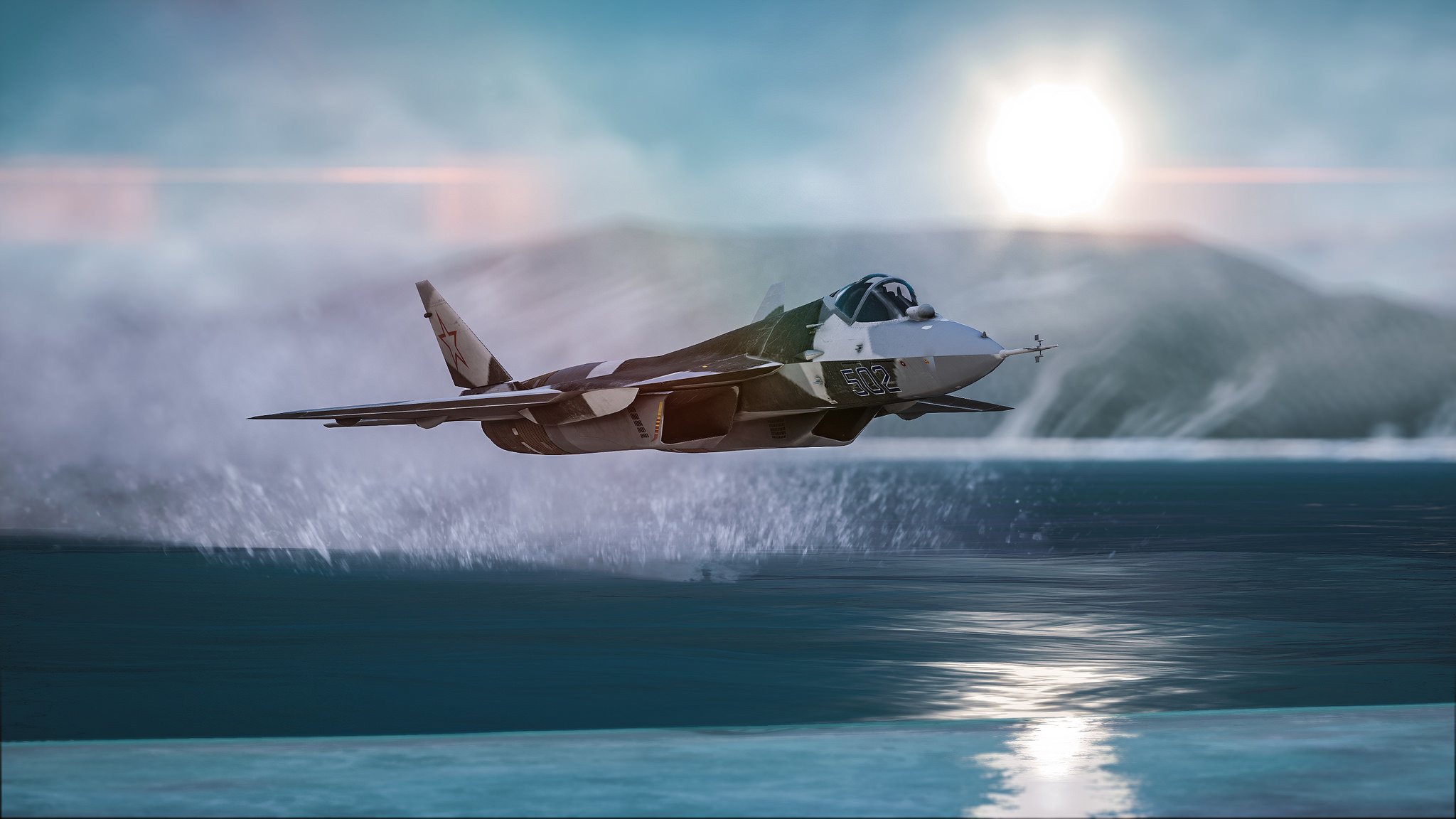 fighter flight water spray rendering