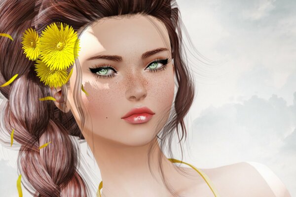 Image of a girl with yellow flowers in her hair