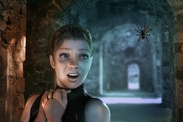 A woman in the corridors of the castle saw a spider