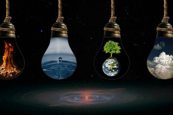 The light bulbs depict the elements of the earth