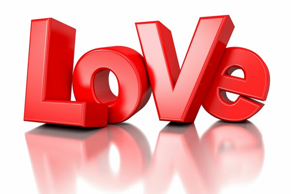 The word love in English in red letters