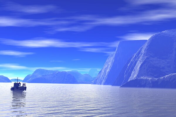 Glaciar en el mar entre las rocas