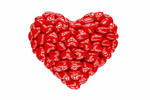 Un gran corazón rojo de una masa de corazones pequeños