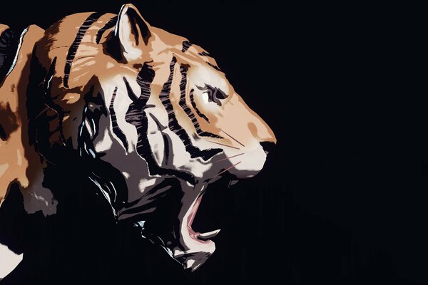 Drawing of a tiger on a black background