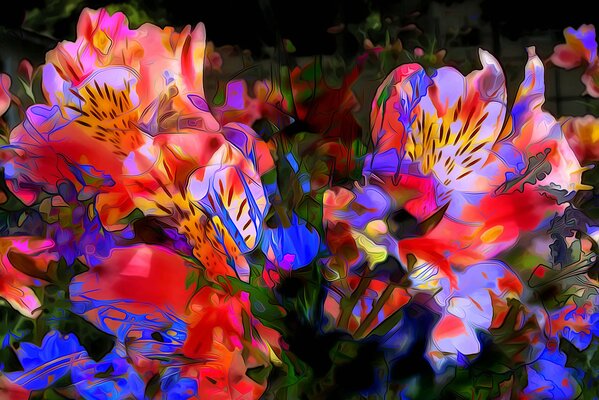 Arte de flores nocturnas brillantes