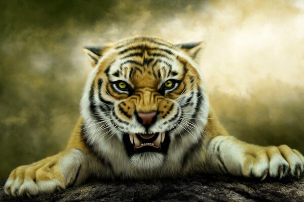 Хищный тигр и страшный оскал