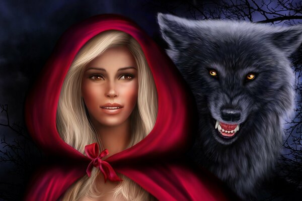 The image of Little red riding hood and the wolf