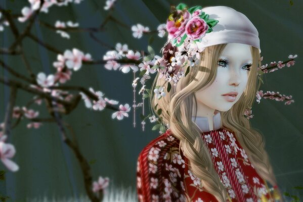 Background. spring, a girl from anime