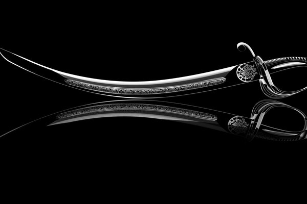 Широформатные черные обои с изображением меча и его отражения