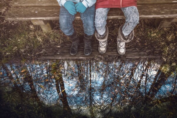 Reflection of autumn in a puddle