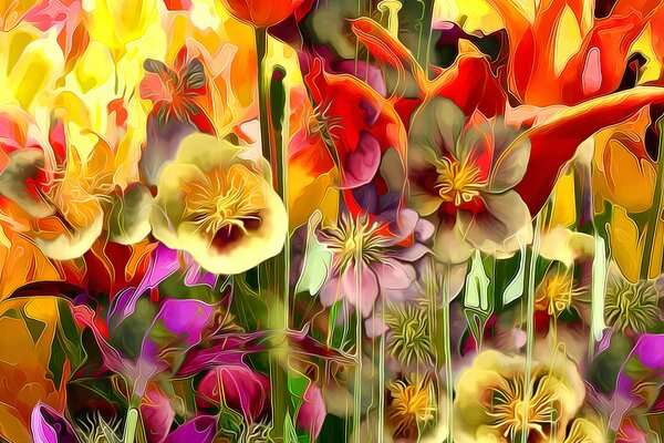 Bright abstract colorful flowers