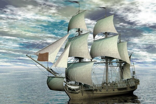 Des graphismes 3d. voilier dans la mer. navire à voiles blanches