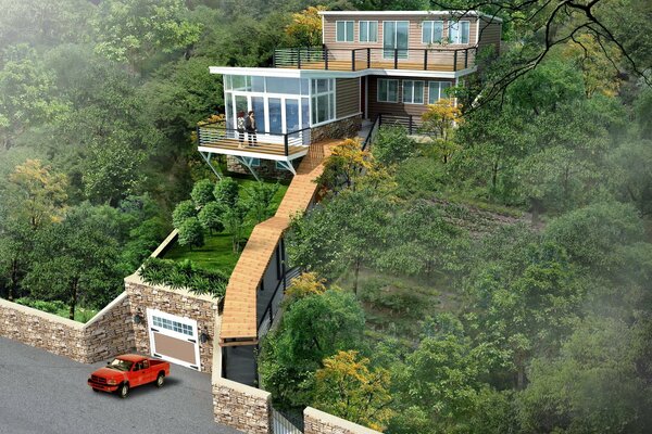 Hermosa casa en la naturaleza en las montañas