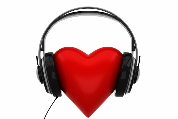 Corazón rojo en auriculares negros