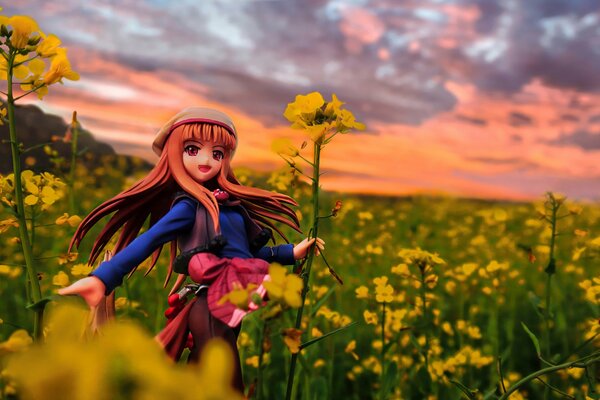 Рыэая la jeune fille dans un champ de fleurs jaunes