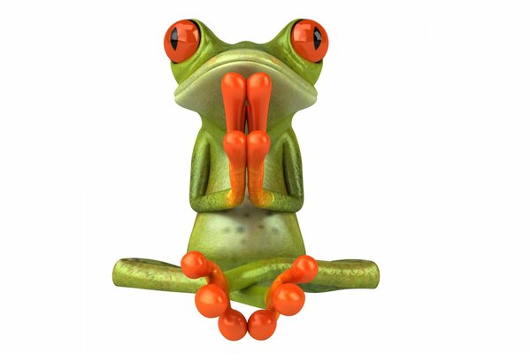 Grüner Frosch. ein Frosch in einer Lotusposition. fröhliches Yoga
