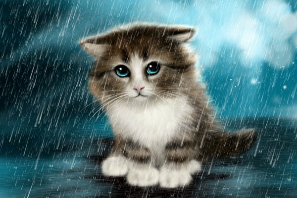 Das kleine Kind ist im Regen traurig