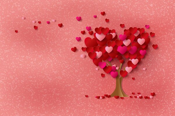 Pink heart tree on pink background