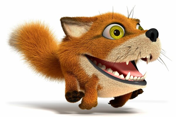 Funny running fox with a big smile in 3d