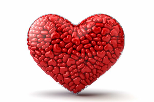 Un gran corazón rojo compuesto de pequeños corazones
